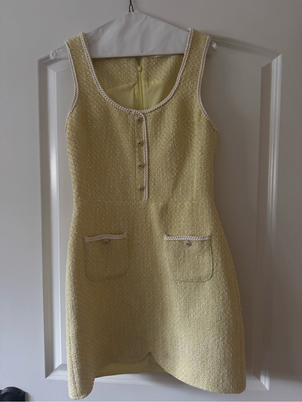 Amanda Uprichard Pale Yellow Tweed Sleeveless Shift Dress